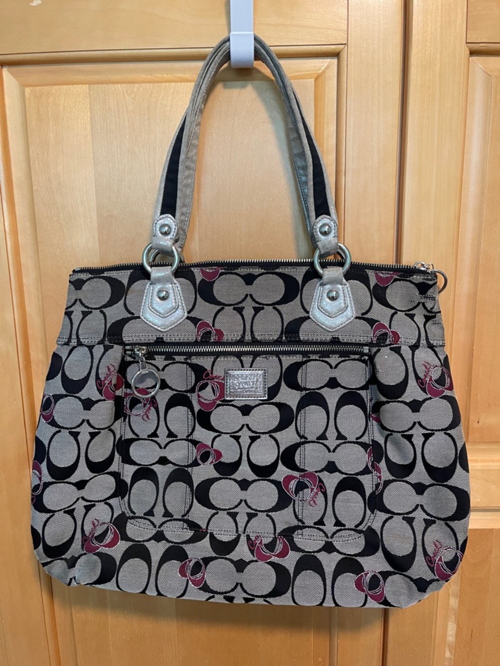 Coach Poppy Signature Canvas Tote in Black, Gray & Pink
